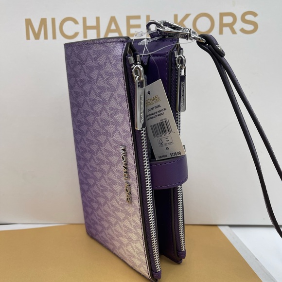MICHAEL KORS Jet Set Large Ombré Signature Logo Double Zip Wristlet Phone Holder - Picture 2 of 16